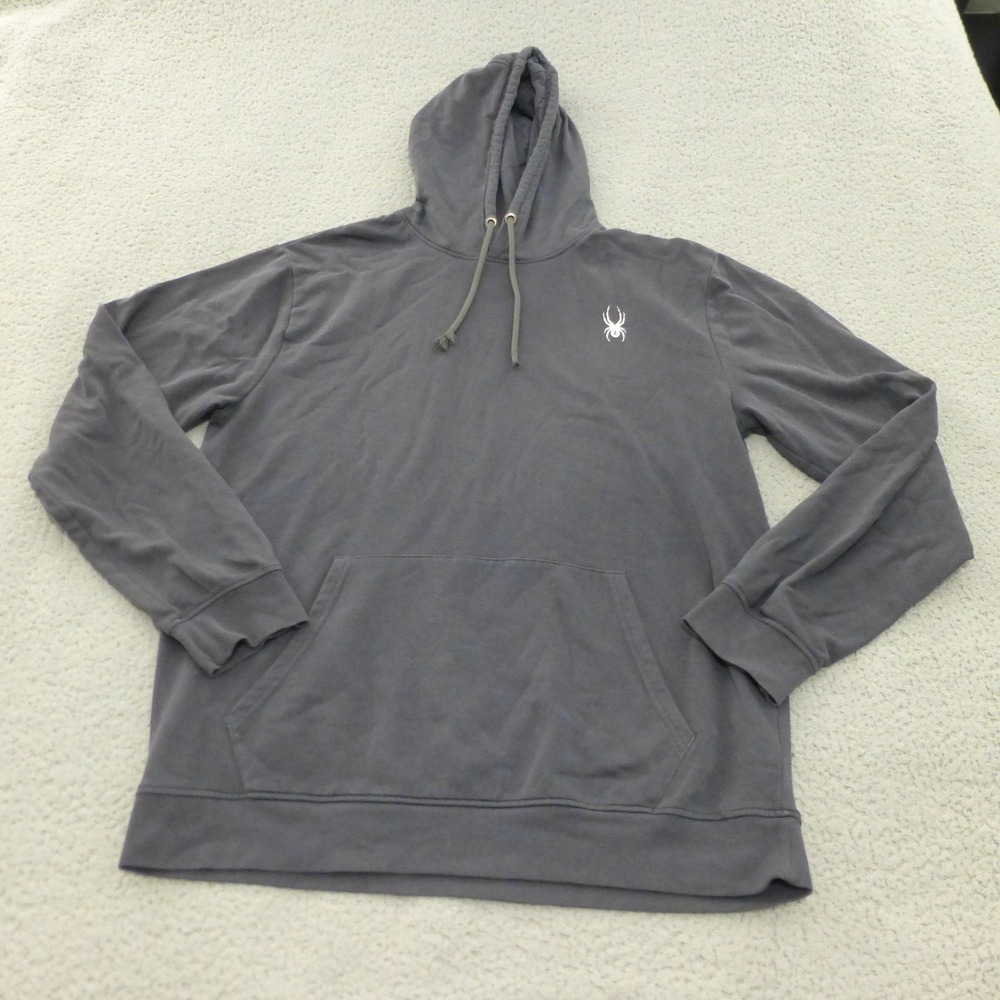 Spyder Hoodie Mens XL Charcoal Gray Fleece Lined Pullover Logo Activewear